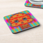 Kleurrijke robot schedel schilderen bier onderzetter (Linkerzijde)