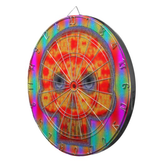 Kleurrijke robot schedel schilderen dartbord (Voorkant Rechts)