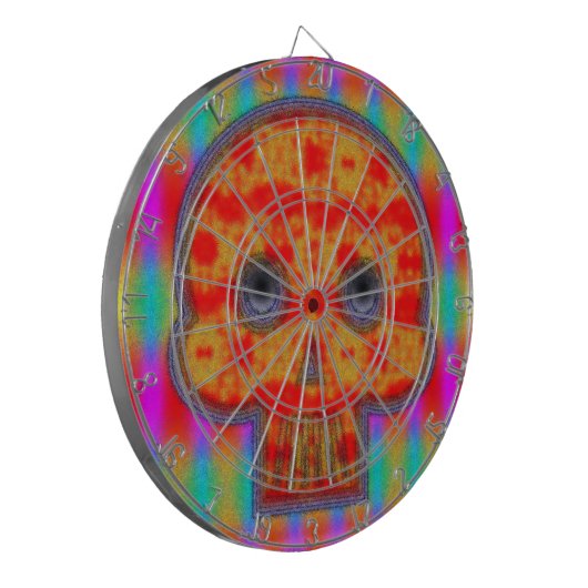 Kleurrijke robot schedel schilderen dartbord (Voorkant Links)