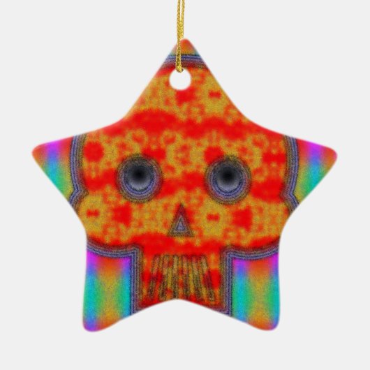 Kleurrijke robot schedel schilderen keramisch ornament (Voorkant)