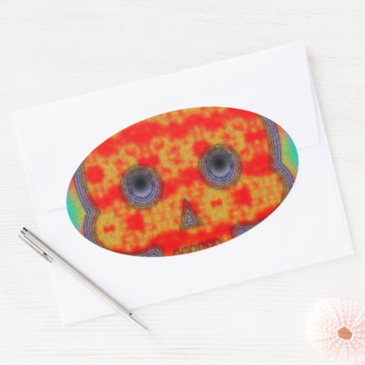 Kleurrijke robot schedel schilderen ovale sticker (Envelop)