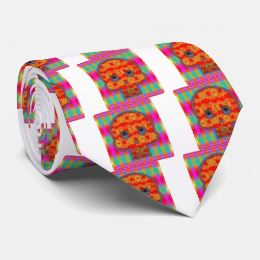 Kleurrijke robot schedel schilderen stropdas (Opgerold)