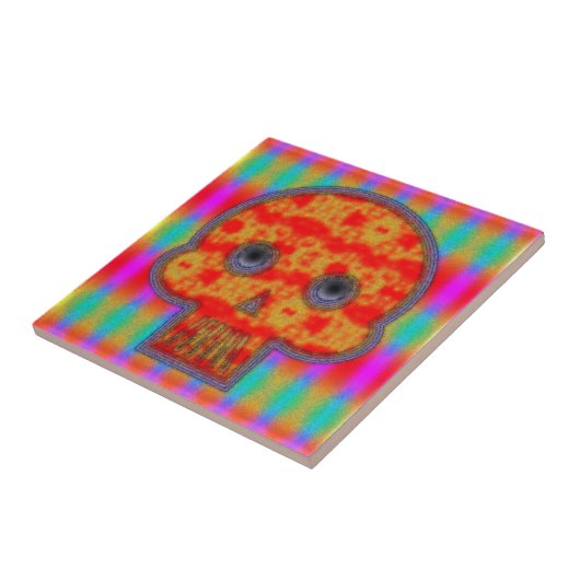 Kleurrijke robot schedel schilderen tegeltje (Zijkant)