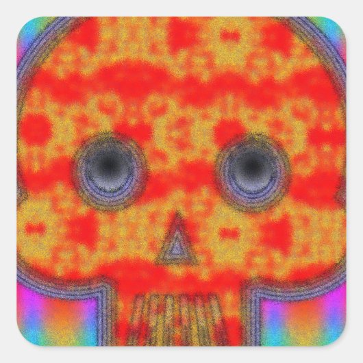 Kleurrijke robot schedel schilderen vierkante sticker (Voorkant)