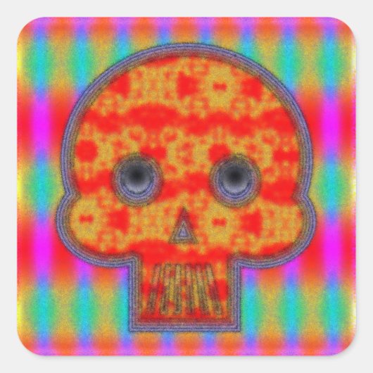 Kleurrijke robot schedel schilderen vierkante sticker (Voorkant)