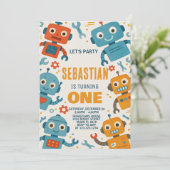 Kleurrijke Robot Verjaardag Uitnodiging voor Kinde (Staand voorkant)