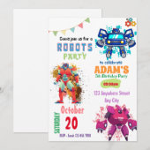Kleurrijke Robot verjaardagsuitnodigingen Kaart (Voorkant / Achterkant)