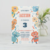 Kleurrijke Robots Kids Verjaardag Uitnodiging (Staand voorkant)