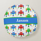 Kleurrijke Robots Kinder Gepersonaliseerd Rond Kussen (Achterkant)