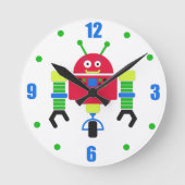Kleurrijke Robots Kinder Gepersonaliseerd Ronde Klok (Voorkant)