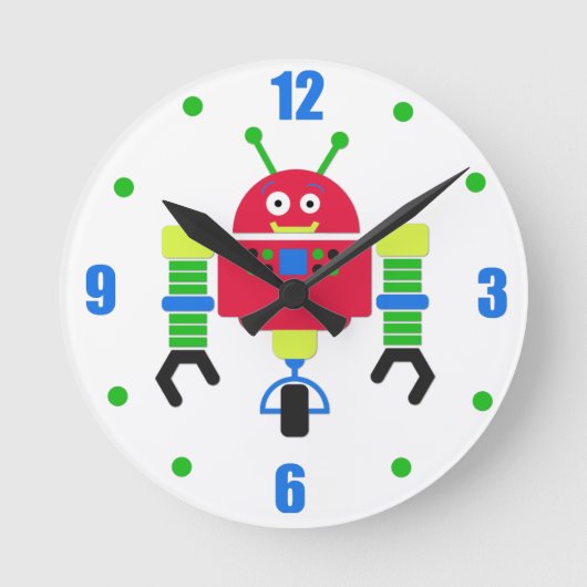 Kleurrijke Robots Kinder Gepersonaliseerd Ronde Klok (Voorkant)