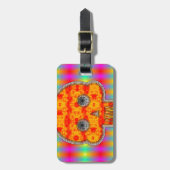 Kleurrijke robots schedel op regenboogachtergrond bagagelabel (Voorkant verticaal)