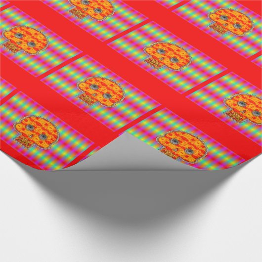 Kleurrijke robots schedel op regenboogachtergrond cadeaupapier (Hoek)