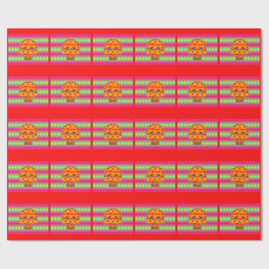 Kleurrijke robots schedel op regenboogachtergrond cadeaupapier (Vlak)