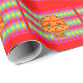 Kleurrijke robots schedel op regenboogachtergrond cadeaupapier (Rol Hoek)