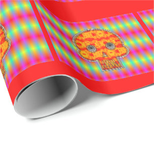 Kleurrijke robots schedel op regenboogachtergrond cadeaupapier