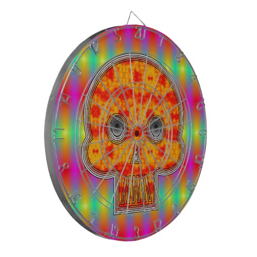 Kleurrijke robots schedel op regenboogachtergrond dartbord (Voorkant Links)