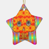 Kleurrijke robots schedel op regenboogachtergrond keramisch ornament (Links)