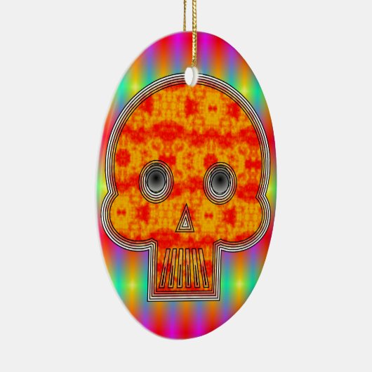 Kleurrijke robots schedel op regenboogachtergrond keramisch ornament (Rechts)