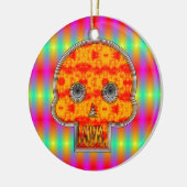 Kleurrijke robots schedel op regenboogachtergrond keramisch ornament (Links)