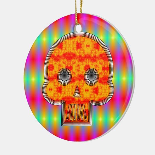 Kleurrijke robots schedel op regenboogachtergrond keramisch ornament (Links)