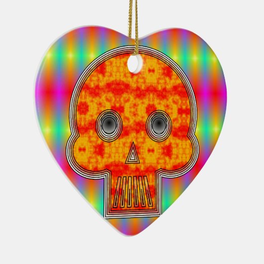 Kleurrijke robots schedel op regenboogachtergrond keramisch ornament (Rechts)