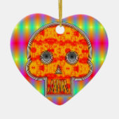 Kleurrijke robots schedel op regenboogachtergrond keramisch ornament (Voorkant)