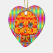 Kleurrijke robots schedel op regenboogachtergrond keramisch ornament (Links)