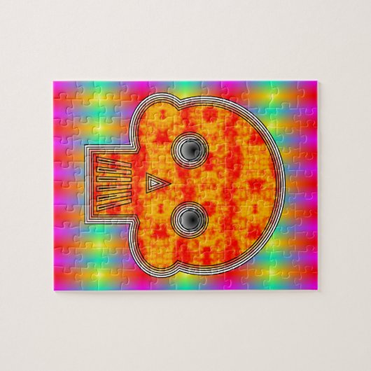 Kleurrijke robots schedel op regenboogachtergrond legpuzzel (Horizontaal)