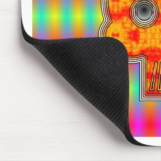 Kleurrijke robots schedel op regenboogachtergrond muismat (Hoek)