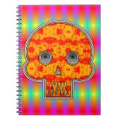 Kleurrijke robots schedel op regenboogachtergrond notitieboek (Voorkant)