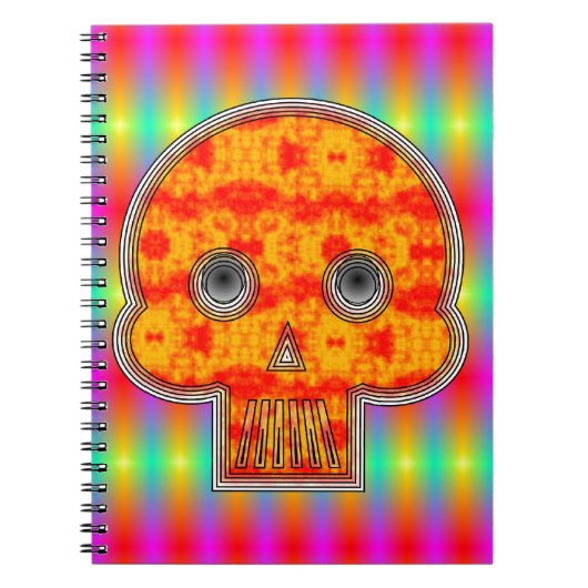 Kleurrijke robots schedel op regenboogachtergrond notitieboek (Voorkant)