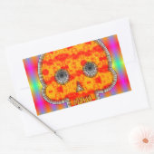 Kleurrijke robots schedel op regenboogachtergrond rechthoekige sticker (Envelop)