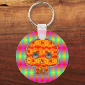 Kleurrijke robots schedel op regenboogachtergrond sleutelhanger (Voorkant)