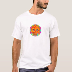 Kleurrijke robots schedel op regenboogachtergrond t-shirt