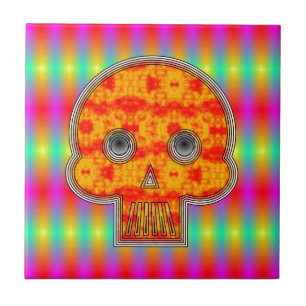 Kleurrijke robots schedel op regenboogachtergrond tegeltje