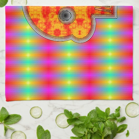 Kleurrijke robots schedel op regenboogachtergrond theedoek (Gevouwen)