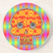 Kleurrijke robots schedel op regenboogachtergrond zandsteen onderzetter (Voorkant)