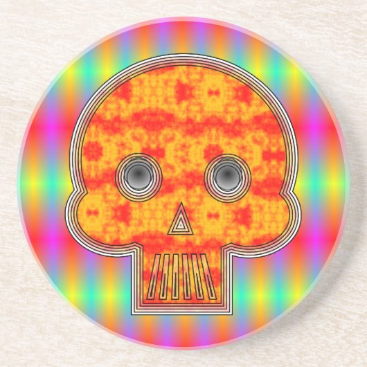 Kleurrijke robots schedel op regenboogachtergrond zandsteen onderzetter (Voorkant)