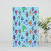Kleurrijke robots tegen blauwe achtergrond briefpapier (Staand voorkant)