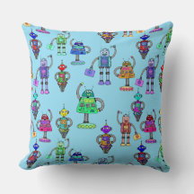 Kleurrijke robots tegen blauwe achtergrond