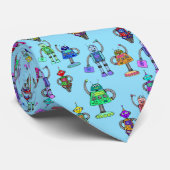 Kleurrijke robots tegen blauwe achtergrond stropdas (Opgerold)