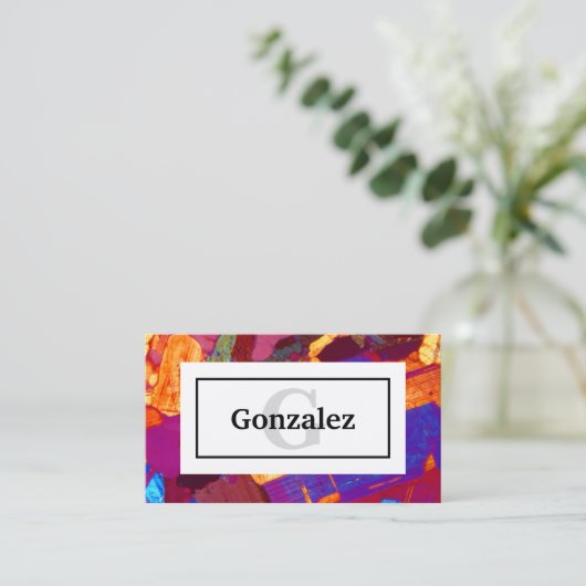 Kleurrijke Rock Dunne Sectie met Naam en Monogram Visitekaartje (Staand voorkant)