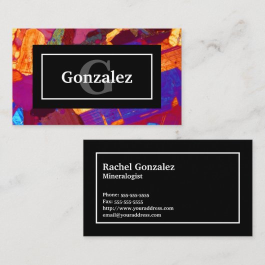 Kleurrijke Rock Dunne Sectie met Naam en Monogram Visitekaartje (Voorkant / Achterkant)