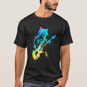 Kleurrijke Rock Kat Spelen Gitaar Grappige Gitaar T-shirt