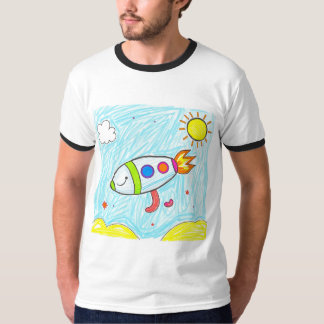 Kleurrijke Rocket Doodle Fun Space Art T-shirt