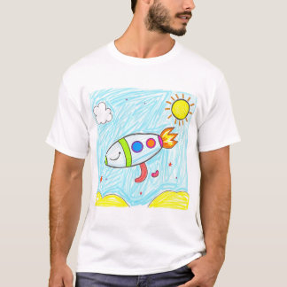 Kleurrijke Rocket Doodle Fun Space Art T-shirt