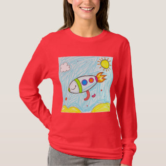 Kleurrijke Rocket Doodle Fun Space Art T-shirt