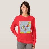 Kleurrijke Rocket Doodle Fun Space Art T-shirt (Voorkant volledig)