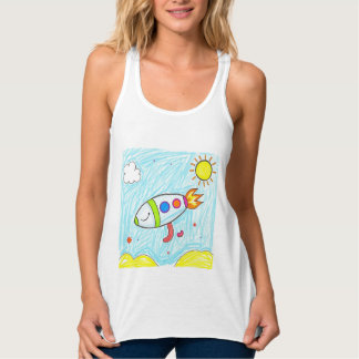Kleurrijke Rocket Doodle Fun Space Art Tanktop